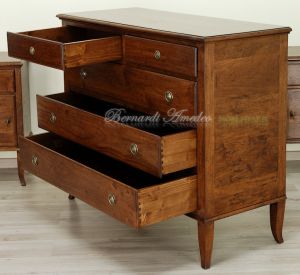 Reproduction of an antique chest of drawers handmade in planed and antiqued solid walnut wood